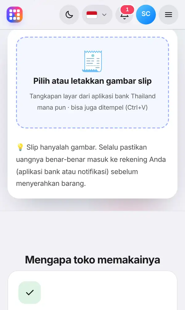 Kotak Pilih atau letakkan gambar slip dengan pengingat bahwa slip hanyalah gambar