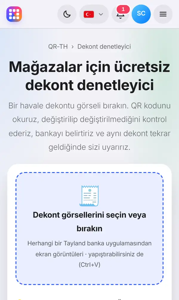 Başlığı, kısa açıklaması ve dekont görselleri kutusuyla Dekont denetleyici sayfası