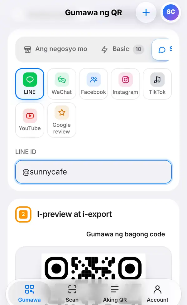 Ang grupong Social at review na may LINE, WeChat, Facebook, Instagram, TikTok, YouTube at Google review