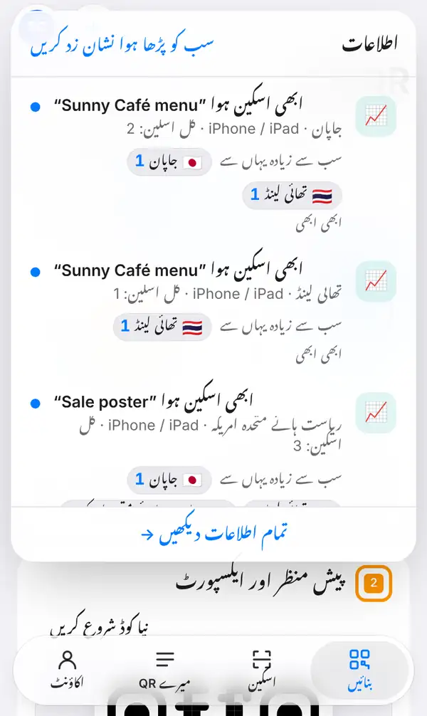 فون پر اطلاعات کی فہرست: Sunny Café menu اور Sale poster ابھی اسکین ہوئے، مقام، ڈیوائس، کل اسکین اور جھنڈوں کے ساتھ سب سے زیادہ اسکین والے ممالک
